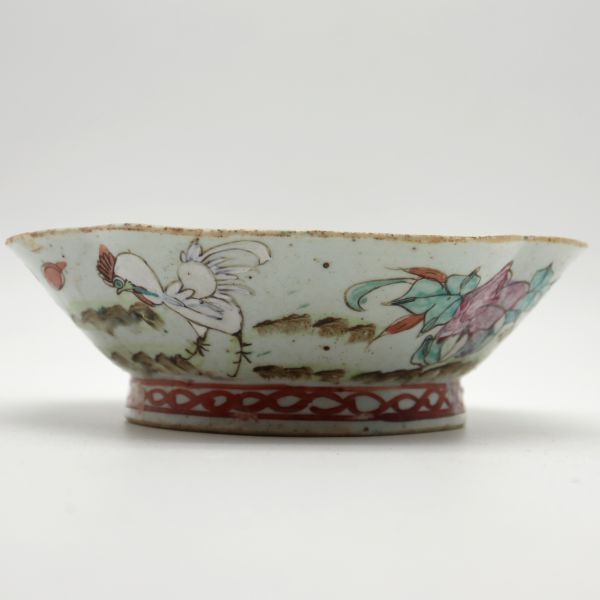 Ci7503 粉彩 絵皿 鶏 中鉢 直径約21cm 朝鮮美術 中国 古玩 古美術 年代物 古道具_画像3