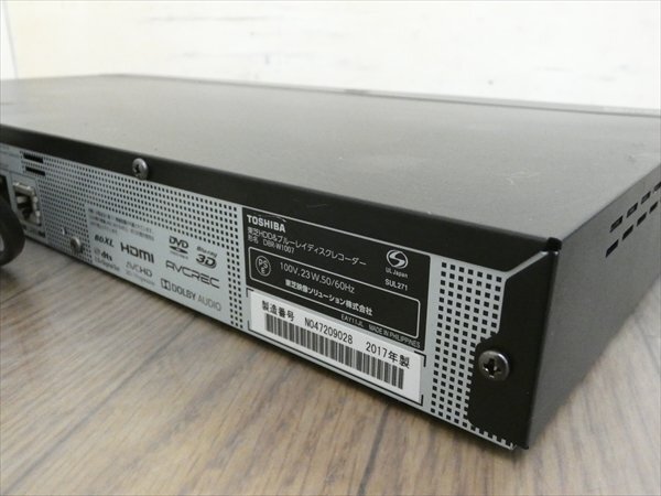 1TB☆17年☆東芝/REGZA☆HDDBDレコーダー☆DBR-W1007☆リモコン付☆2番組同時録畫☆3D対応機 管CX35594