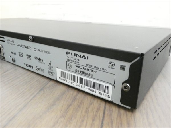 1TB☆18年☆FUNAI/フナイ☆HDD/BDレコーダー☆FBR-HW1010☆2番組同時録畫☆3D対応機 管CX35555