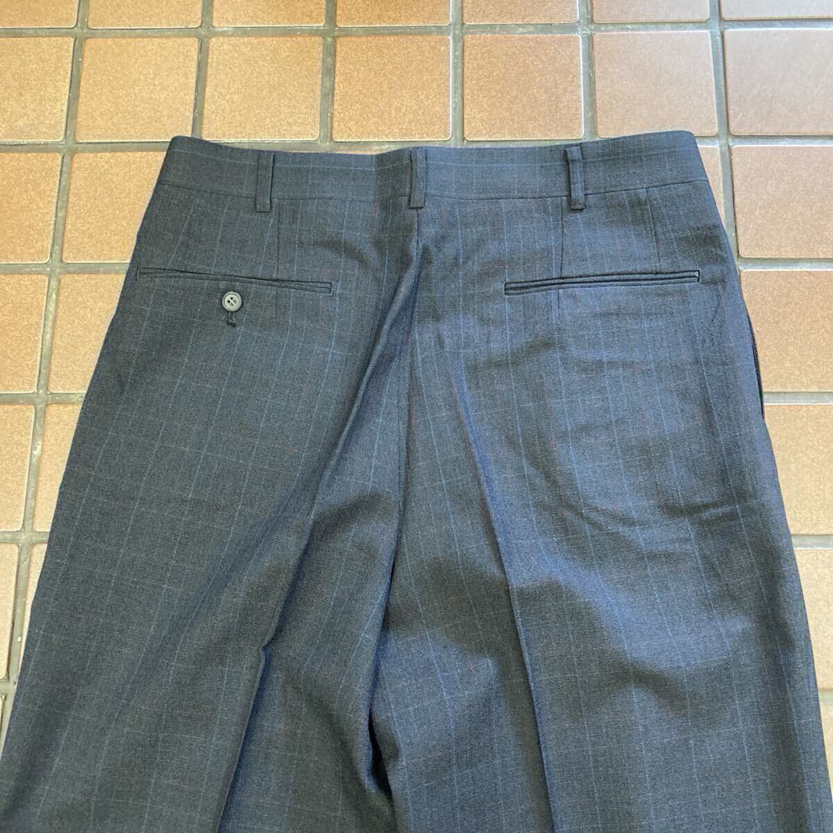 《新品》夏物 ビジネス カジュアル ゴルフ スラックス サイズ 88cm 2タック 日本製 ポリエステル 100% 濃紺色 格子柄(エンジ&ブルー)_画像8