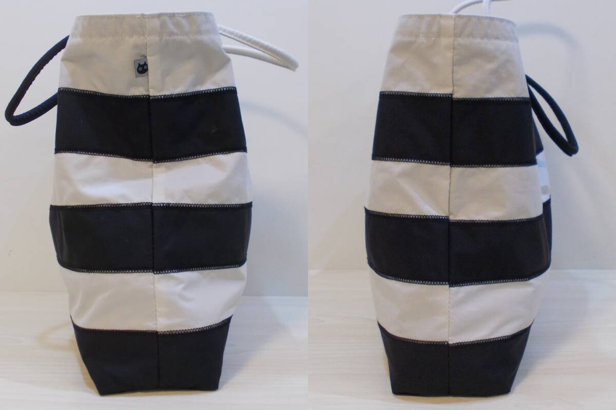 ★送料無料★ ATSUKO MATANO/マタノアツコ ボーダー猫 ショルダーバッグ ブラック ナイロン　縦:約35cm 横:約28cm マチ:約12cm_画像4