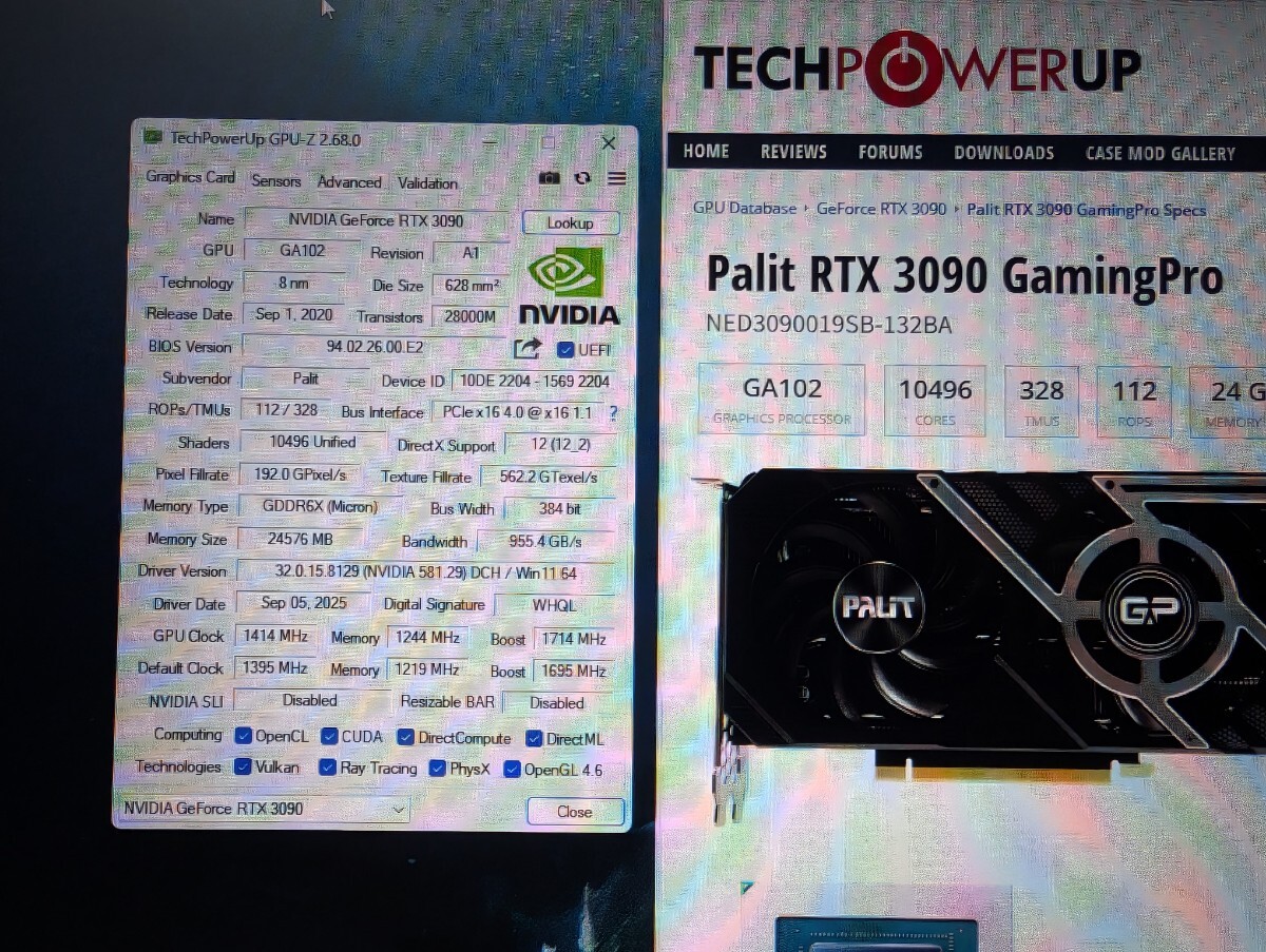 【動作品】Palit RTX 3090 GamingPro OC GDDR6X 24GB 中古