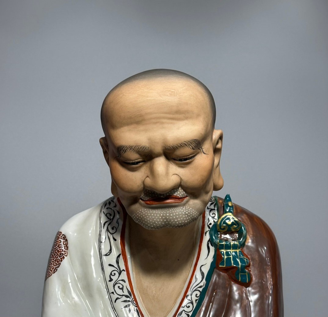 【安】民國時代 曽龍昇造 羅漢坐像 唐瓷 染付 古陶瓷 古美味 中國古美術(shù) 古董品 349