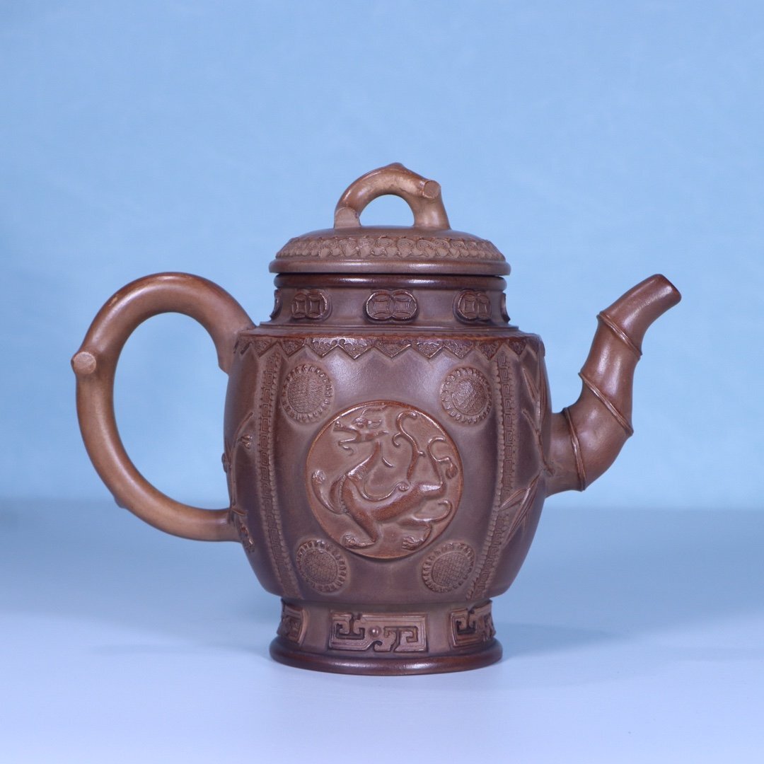 【安】清時代 邵瑞元制 歳寒三友紋茶壺 宜興紫砂 ?；?朱泥急須 煎茶道具 茶壷 古美味 古董品 時代物 289