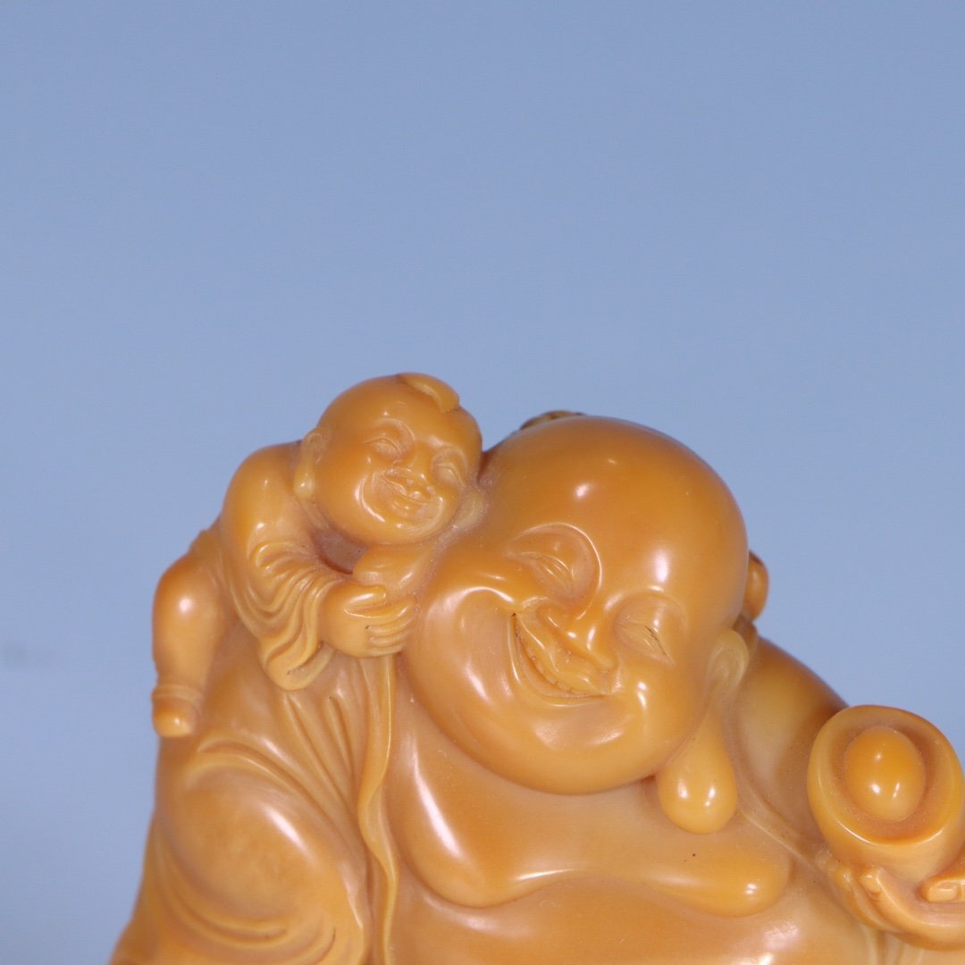 【安】清時(shí)代 林元水銘 壽山田黃石彫 彌勒笑仏造像 共箱 極細(xì)工 古置物 古擺件 中國(guó)古美術(shù) 時(shí)代物 348