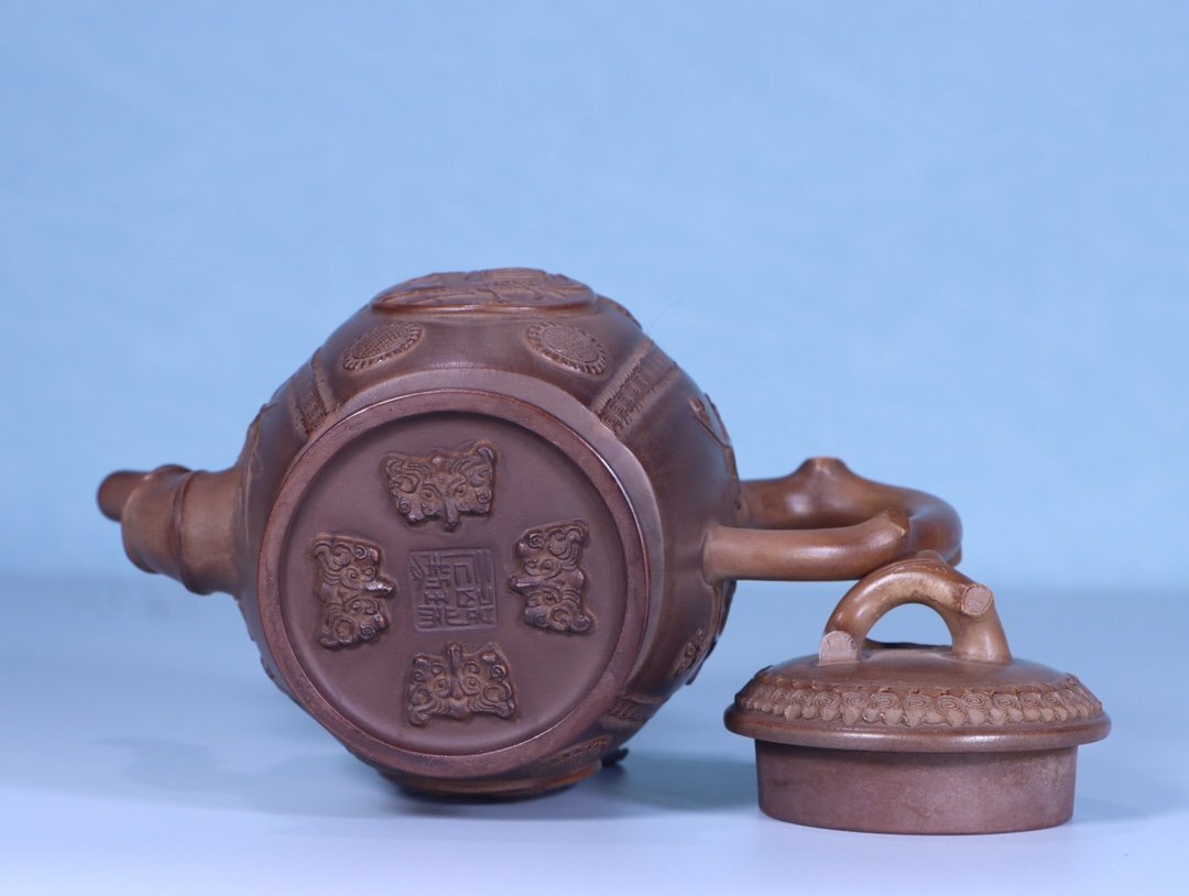 【安】清時代 邵瑞元制 歳寒三友紋茶壺 宜興紫砂 ?；?朱泥急須 煎茶道具 茶壷 古美味 古董品 時代物 289