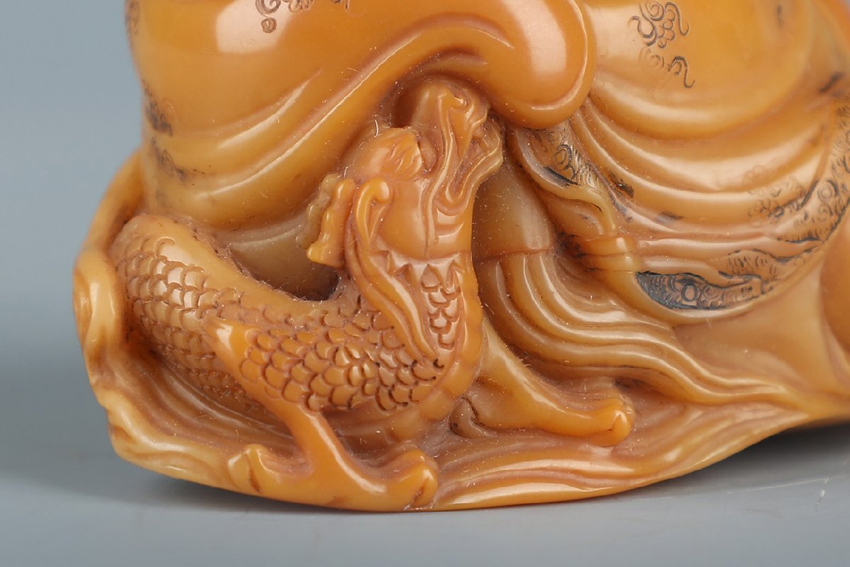 【安】清時代 之謙銘 壽山田黃石彫 羅漢造像 共箱 極細工 古置物 古擺件 中國古美術 時代物 396