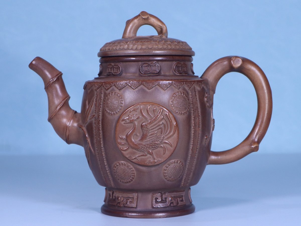 【安】清時代 邵瑞元制 歳寒三友紋茶壺 宜興紫砂 ?；?朱泥急須 煎茶道具 茶壷 古美味 古董品 時代物 289