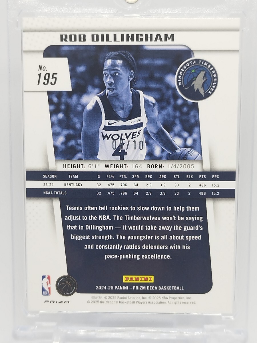 【超激レア】ロブ?ディリングハム 2024-25 Panini Prizm DECA Rob Dillingham RC gold Refractor /10 ウルブズ SSP