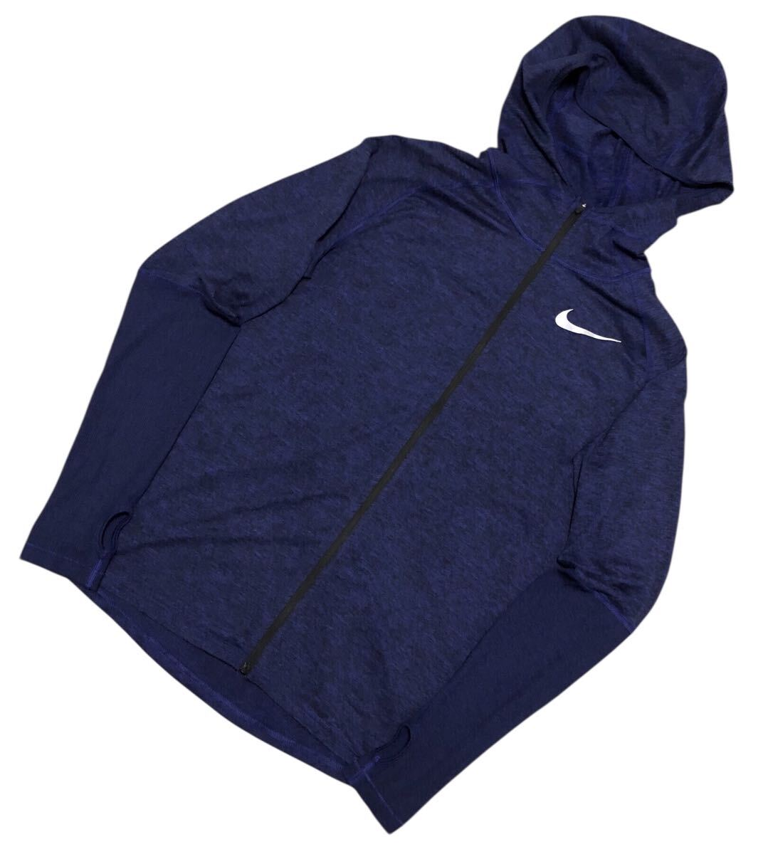 ■NIKE ナイキ■スウッシュプリント RUNNING フルジップ 薄手 パーカー ネイビー S_画像3