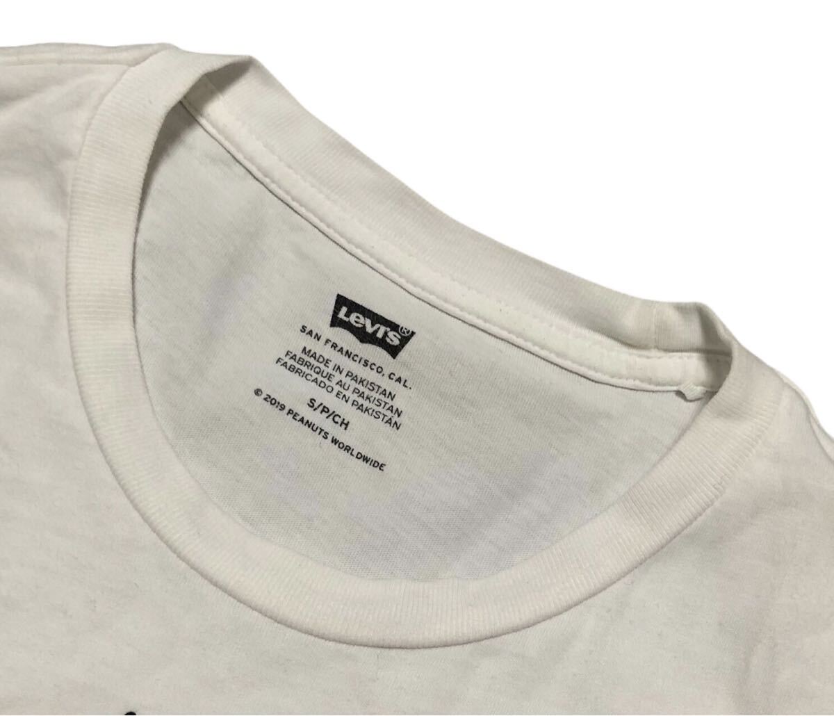 ■Levi's×PEANUTS リーバイス×ピーナッツ■ビッグロゴ スヌーピー ウッドストック プリント コットン 半袖 Tシャツ ホワイト S_画像5