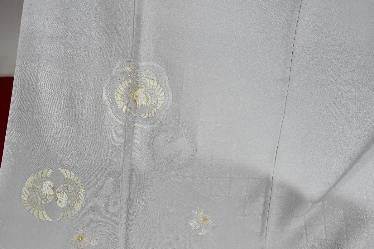 色留袖 結婚式 鴛鴦 金紗 寿光織 正絹 身丈155cm 裄丈64cm ★着物 e-1405 桜庭呉服店_画像6