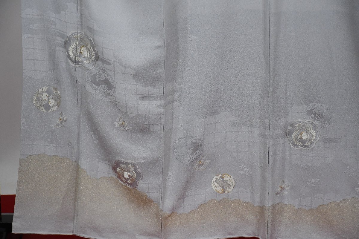 色留袖 結婚式 鴛鴦 金紗 寿光織 正絹 身丈155cm 裄丈64cm ★着物 e-1405 桜庭呉服店_画像3