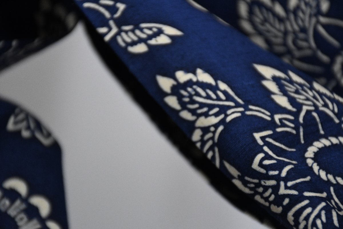 紬 つむぎ 型染め 藍染 正絹 単衣 身丈152cm 裄丈63cm ★着物 pb-3600 桜庭呉服店_画像6