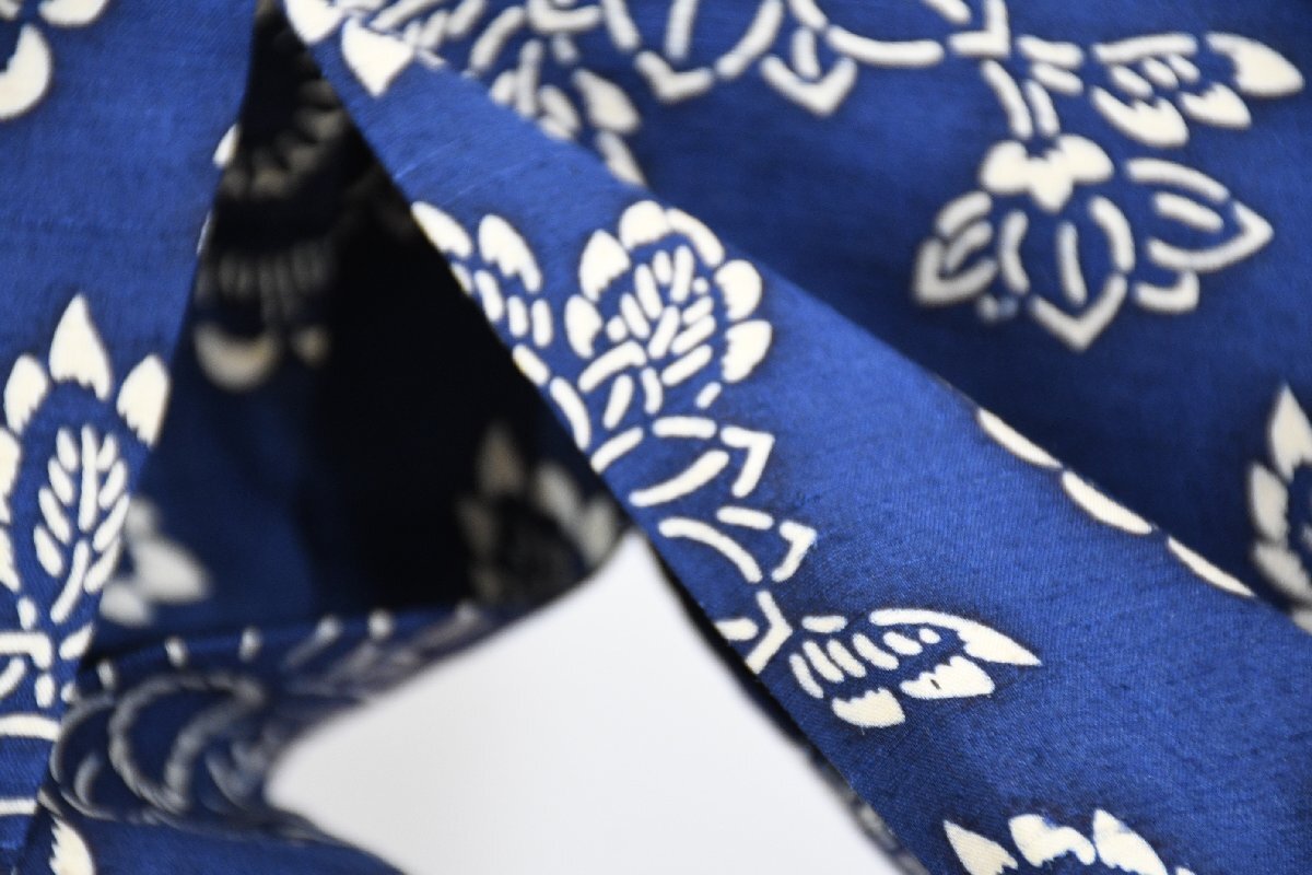 紬 つむぎ 型染め 藍染 正絹 単衣 身丈152cm 裄丈63cm ★着物 pb-3600 桜庭呉服店_画像5