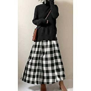 【F】黒 ロングワンピース ニット タートルネック チェック 海外　韓国_画像6