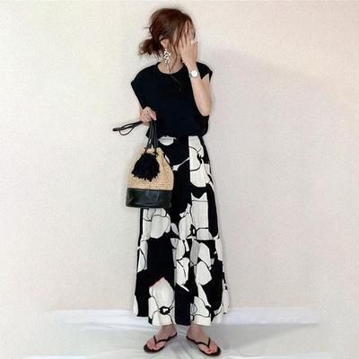 F 花柄スカート セットアップ ロングスカート 上下セット 体型カバー　マキシスカート ロングスカート フレアスカート_画像9