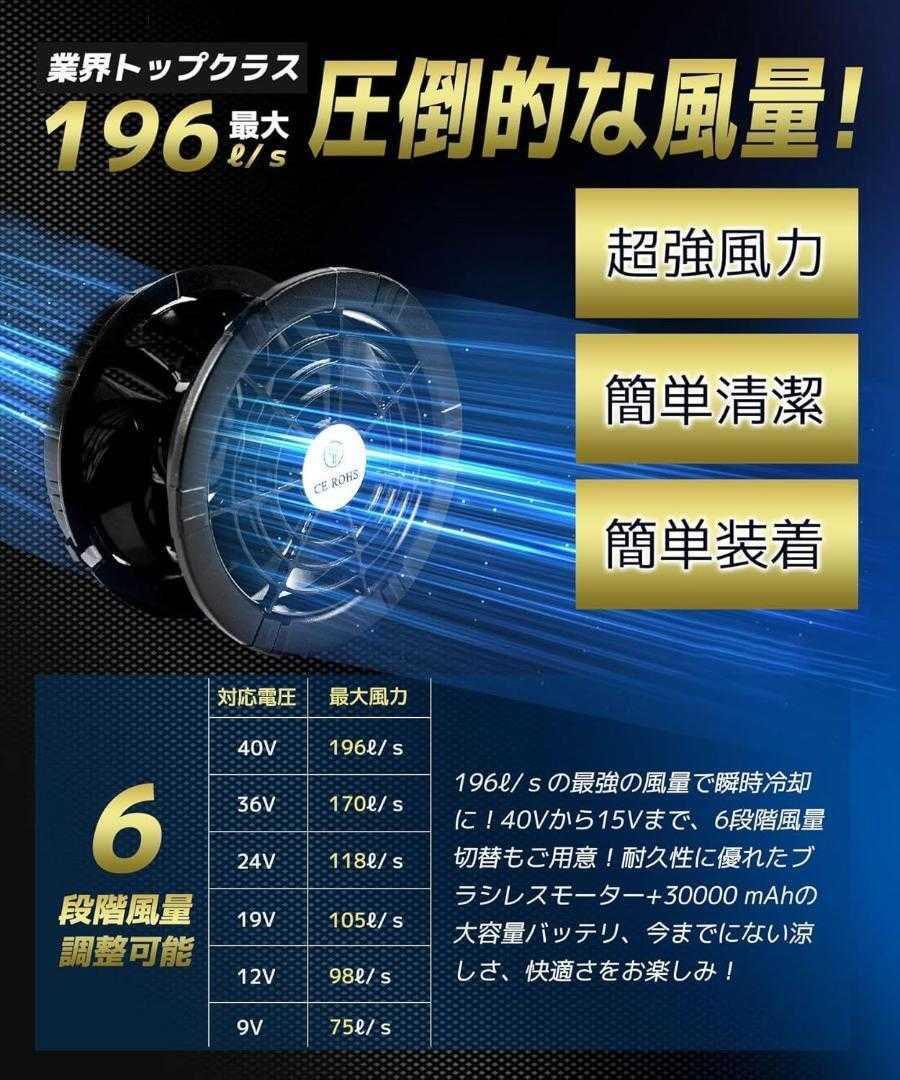2025 業界超強 40V 30000mAh ファンバッテリーセット 空調作業服 連続20時間稼働 PSE認証済 急速充電器付き 猛暑対策_画像3