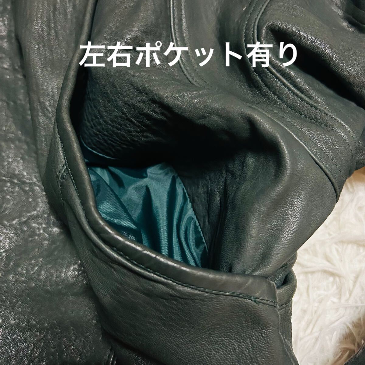 極美品/Lサイズ レザージャケット ライダース シングルライダース ラムレザー 羊革 ブルゾン 金ボタン 里地派手総柄 グレーグリーン 希少品
