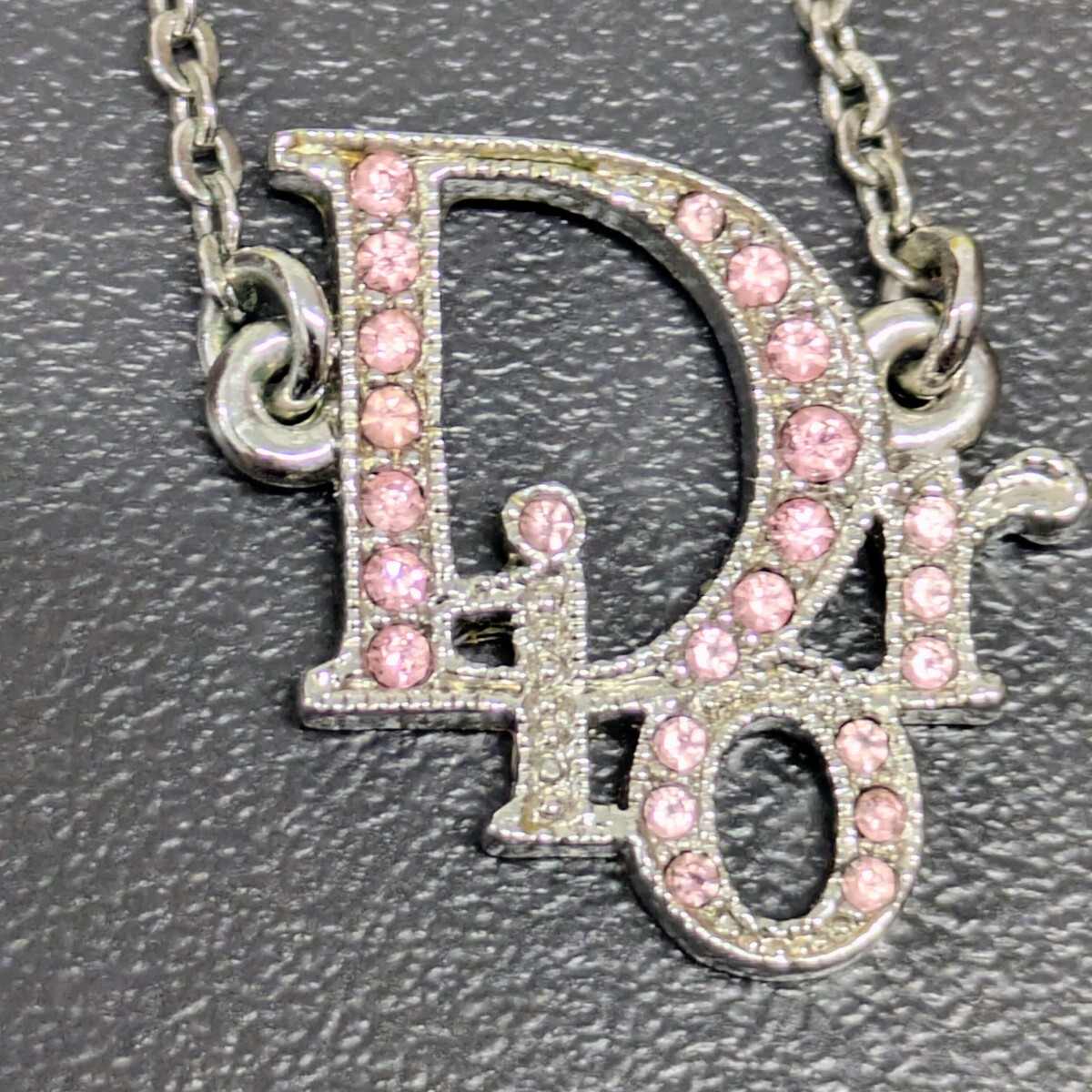 【レア品】クリスチャンディオール Christian Dior ネックレス ピンクストーン　ロゴ　ビンテージ　レア