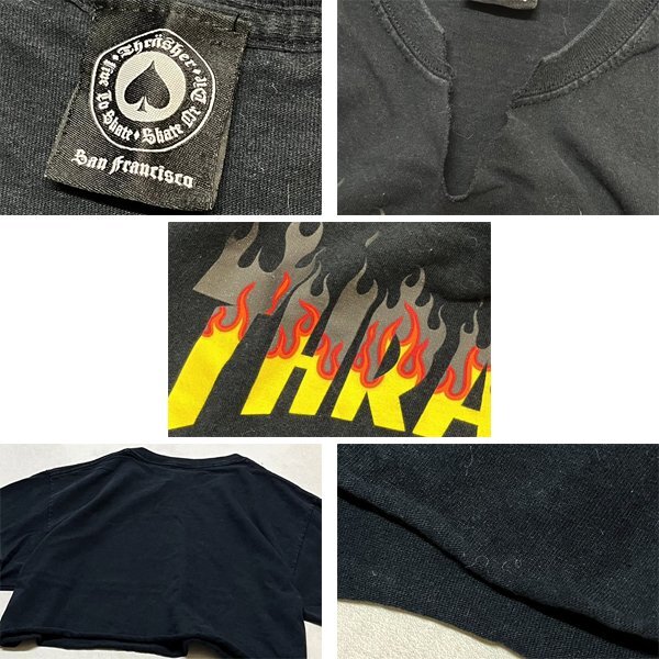 1点物◆スラッシャー黒ファイヤーパターン短丈プリントTシャツ古着メンズLレディースOKアメカジ90sストリート/スポーツSK8ブランド349777_画像2