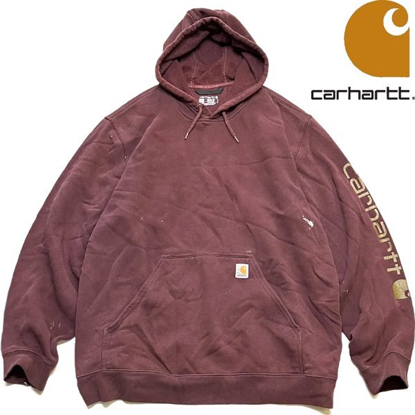 1点物◆カーハート袖プリント雰囲気系スウェットパーカー古着メンズXXLレディースOKアメカジ90sストリート/スポーツUSワークブランド349913_画像1