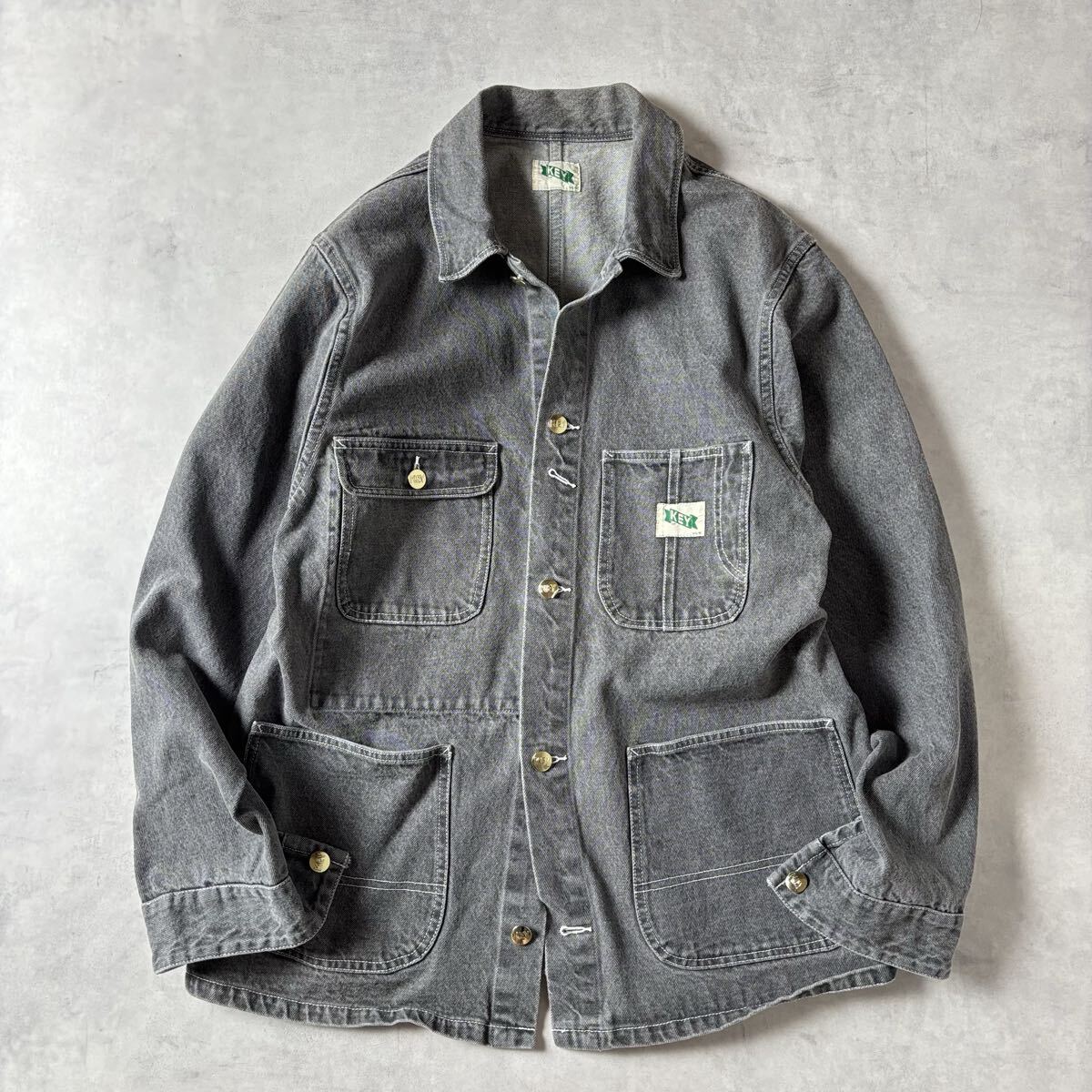 KEY imperial キー×ジャーナルスタンダード デニム カバーオール ジャケット ブラックウォッシュ コットン メンズ (M) グレー ●r-871_画像1