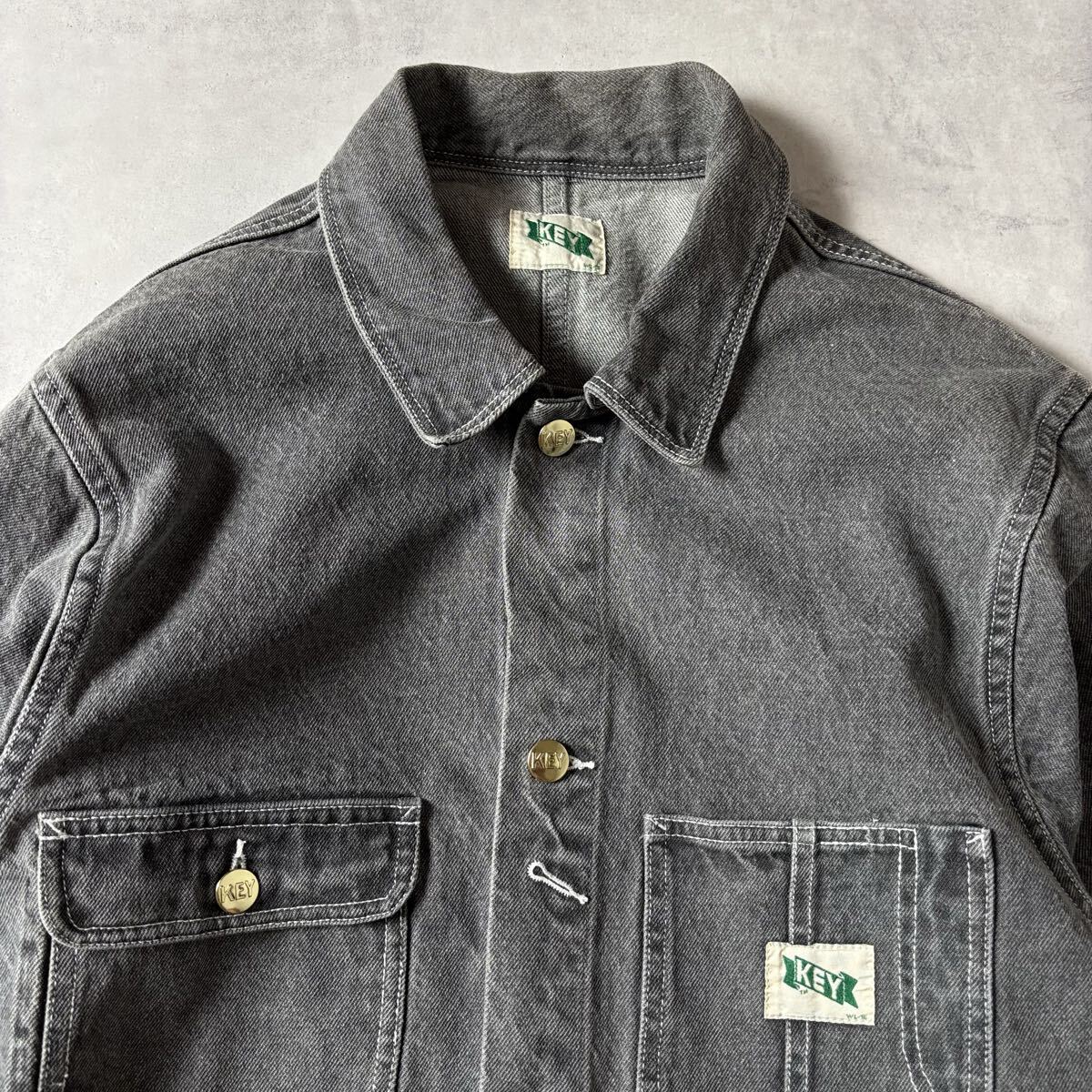 KEY imperial キー×ジャーナルスタンダード デニム カバーオール ジャケット ブラックウォッシュ コットン メンズ (M) グレー ●r-871_画像2