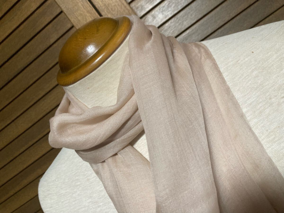 新品 アニオナ(伊) 超軽量ストール/スカーフ シフォンカシミア100%春夏秋用 200×70 ピンクベージュ 定価13.2万円_画像5