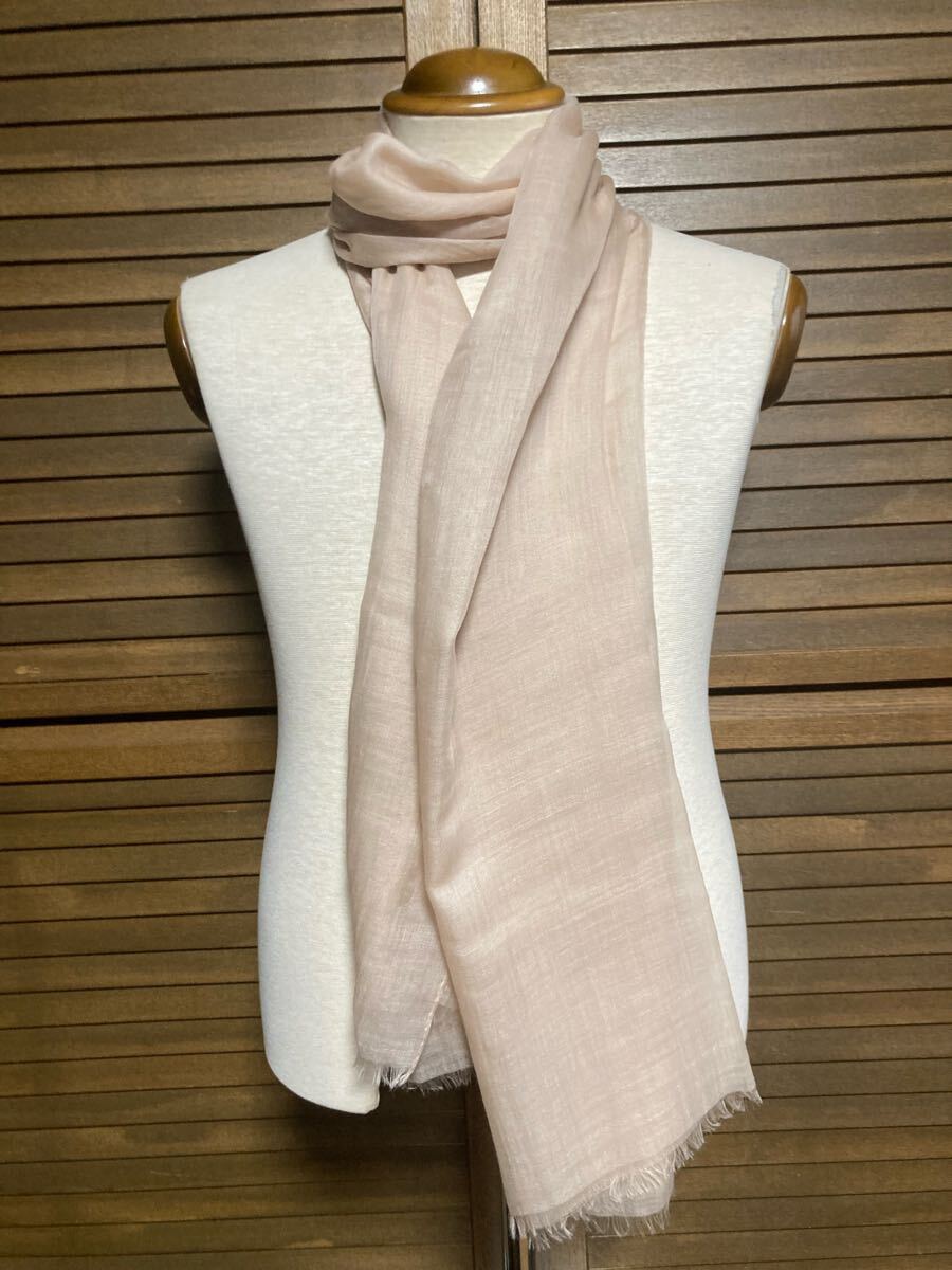 新品 アニオナ(伊) 超軽量ストール/スカーフ シフォンカシミア100%春夏秋用 200×70 ピンクベージュ 定価13.2万円_画像4