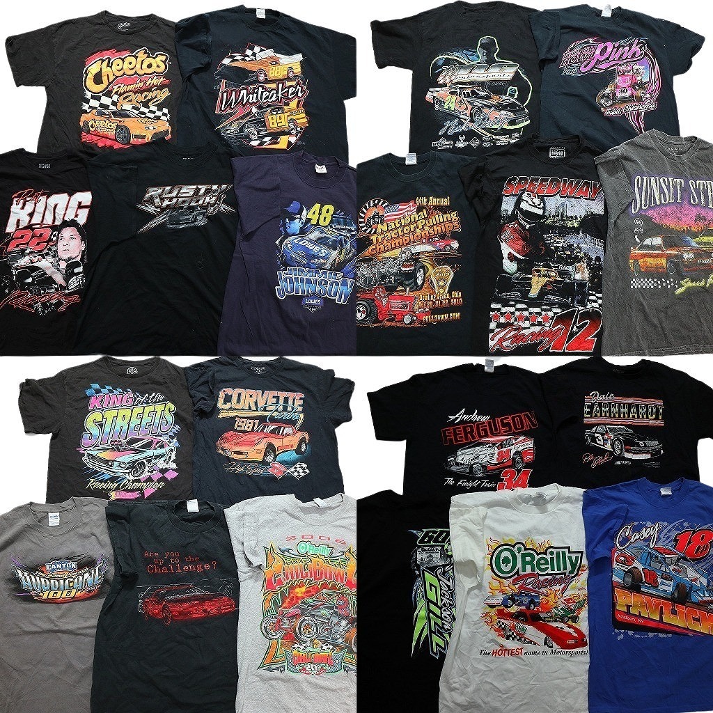 古著卸 レーシング 半袖Tシャツ 16枚セット (メンズ Ｓ /Ｍ /Ｌ /XL /2XL /3XL ) グラフィック トラクタープル NB8439 1円スタート