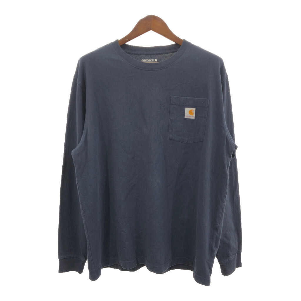 Carhartt カーハート ポケット 長袖Ｔシャツ ワンポイント ネイビー (メンズ L) 中古 古着 Q7083_画像1