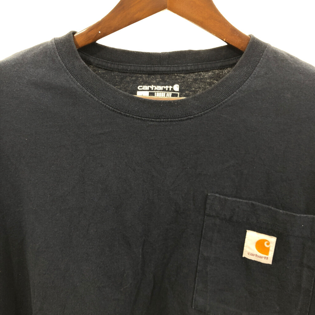 Carhartt カーハート ポケット 長袖Ｔシャツ ワンポイント ネイビー (メンズ L) 中古 古着 Q7083_画像3