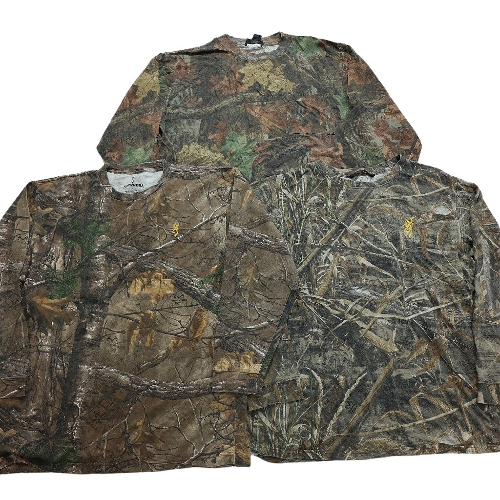 古着卸 まとめ売り リアルツリー 長袖Tシャツ 10枚セット (メンズ XL ) 胸ポケット ワンポイント ミリタリー NC0355 1円スタート_画像3