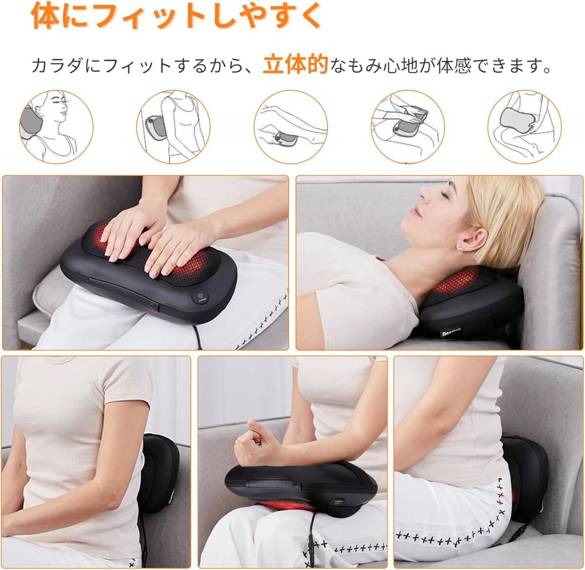 Deestop マッサージクッション 首 腰マッサージ 温熱付き マッサージャー 肩こりマッサージピロー 背中 マッサージ器 太もも かたこり
