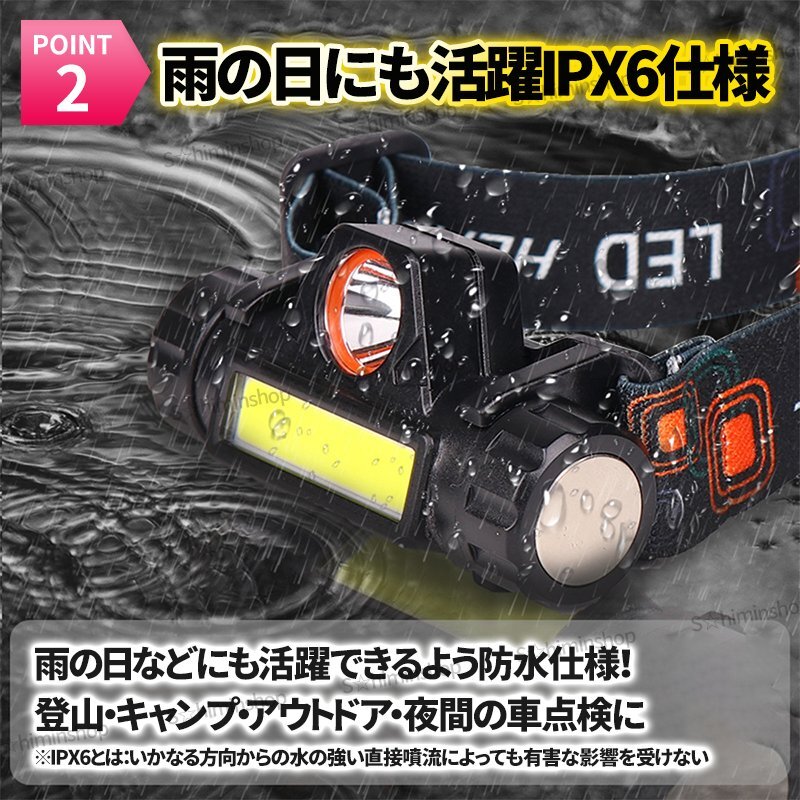LED ヘッドライト ヘッドランプ 充電式 軽量 防水 高輝度 USB アウトドア キャンプ 登山 作業(yè)用 小型 懐中電燈 防災(zāi) 夜間作業(yè) 2個(gè)セット 
