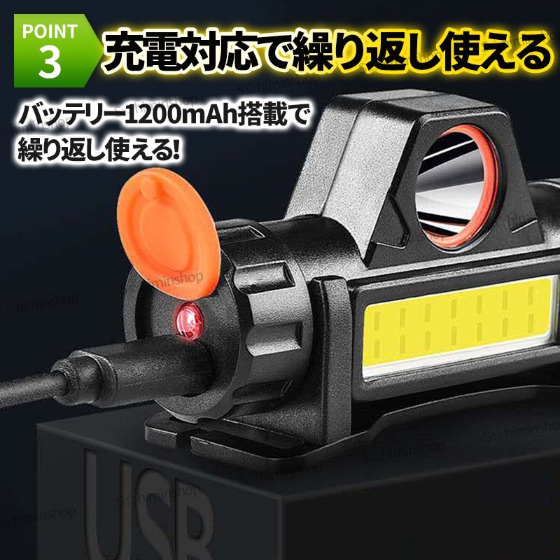 LED ヘッドライト ヘッドランプ 充電式 軽量 防水 高輝度 USB アウトドア キャンプ 登山 作業(yè)用 小型 懐中電燈 防災(zāi) 夜間作業(yè) 2個(gè)セット 