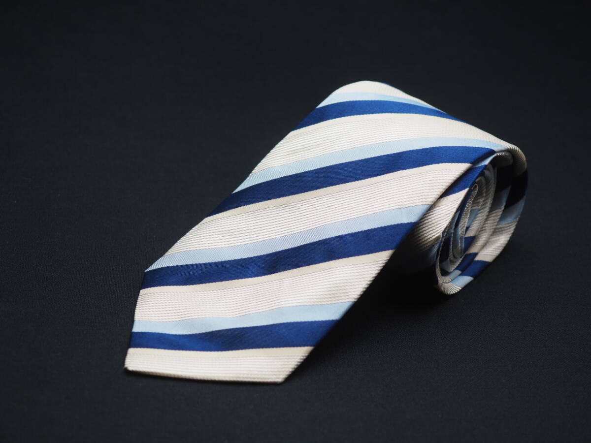 【HUGO BOSS ヒューゴ ボス】 F2068 アイボリー ネイビー系 SILK ブランド ネクタイ 古着 良品 転売 仕入_画像2