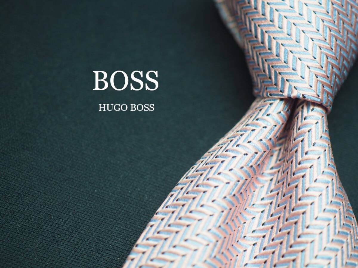美品【HUGO BOSS ヒューゴ ボス】 F2269 薄ピンク系 SILK ブランド ネクタイ 古着 良品 転売 仕入_画像1