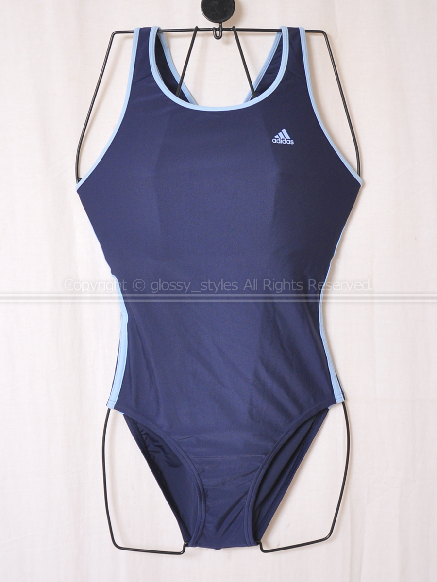 K2048-06■adidas アディダス サイドライン 女子スイミングスポーツ水着 紺×水色 M_画像1