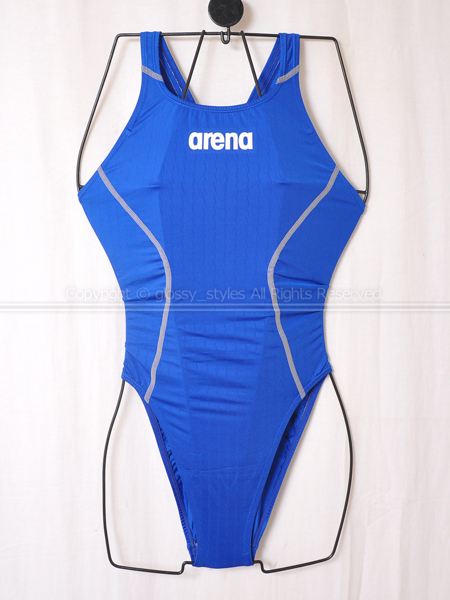 K2056-03■美品 arena アリーナ X-PYTHON Xパイソン リミック ハイカット競泳水着 ハイレグ ARN-7021W ブルーDBSV L