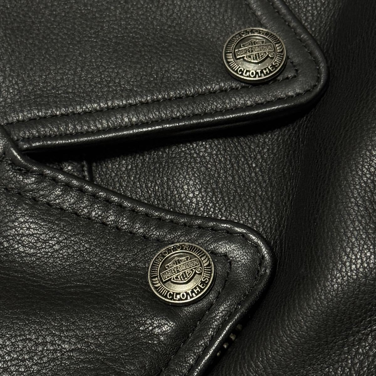 Harley-Davidson ハーレーダビッドソン Leather Double Riders Jacket レザーダブルライダースジャケット ブラック メンズ サイズ2XL_画像9
