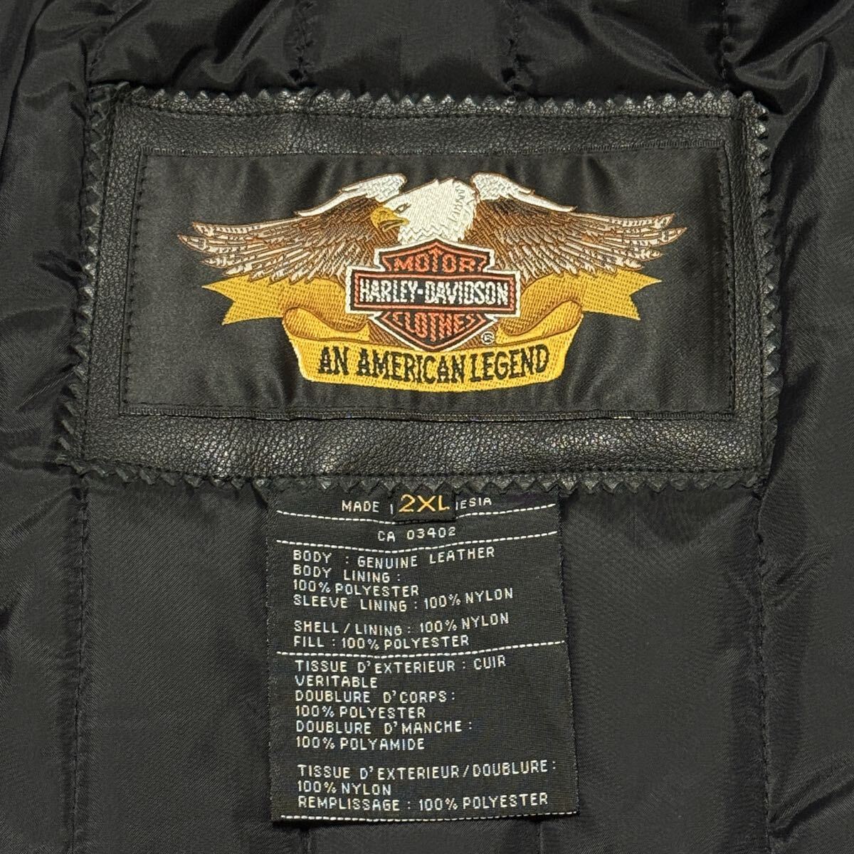 Harley-Davidson ハーレーダビッドソン Leather Double Riders Jacket レザーダブルライダースジャケット ブラック メンズ サイズ2XL_画像10