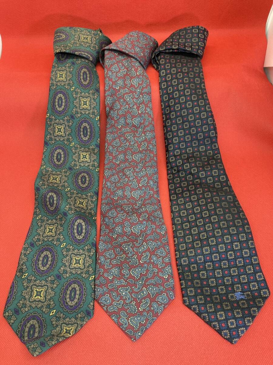 CHANEL 1本 シャネル BURBERRY 2本 バーバリー ネクタイ まとめて 中古 シルク 絹 イギリス制 イタリア制 ALL SILK ペイズリー柄
