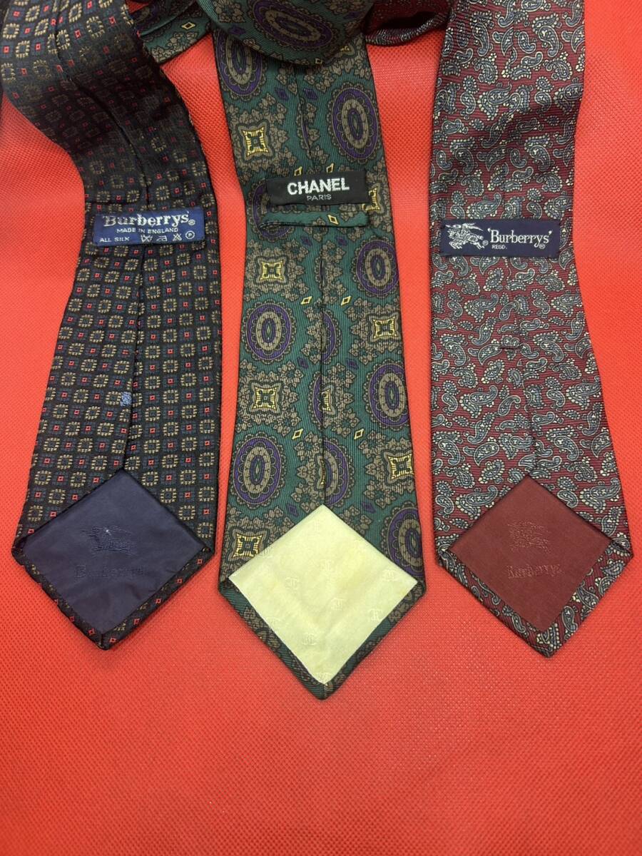CHANEL 1本 シャネル BURBERRY 2本 バーバリー ネクタイ まとめて 中古 シルク 絹 イギリス制 イタリア制 ALL SILK ペイズリー柄