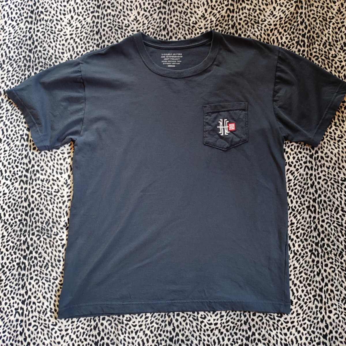  NEIGHBORHOOD S/DOUBLE UNIFORMコラボ ポケット Tシャツ ショーンフォント 胸刺繍入り ネイビー M 単丈 ポケT ネイバーフッド エスダブル_画像2