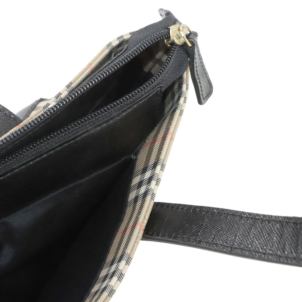 バーバリー BURBERRY ヘイマーケットチェック スモール ジップ ハンド バッグ キャンバス レザー ベージュ ブラック Hand Bag 90294433