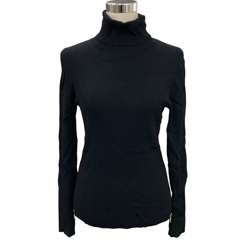 【ITAJ8BRZFTUQ】MICHAEL KORS マイケルコース タートルネック ニット プルオーバー スリット ファスナー ブラック レディース M_画像1