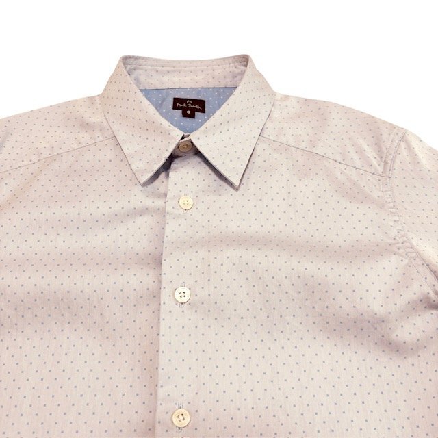 中古 ピーエス ポールスミス PS Paul Smith 半袖シャツ クリーニング済み 切り替え バイカラー ブルー ドット柄 メンズ Sサイズ