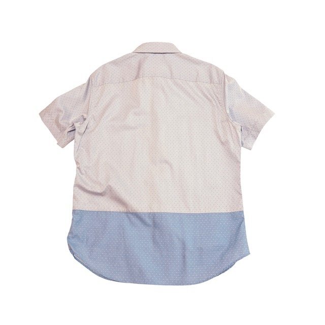 中古 ピーエス ポールスミス PS Paul Smith 半袖シャツ クリーニング済み 切り替え バイカラー ブルー ドット柄 メンズ Sサイズ